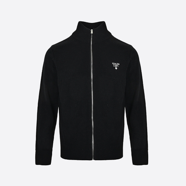 Prada 24FW Embroidered Logo Zip-Up Cardigan