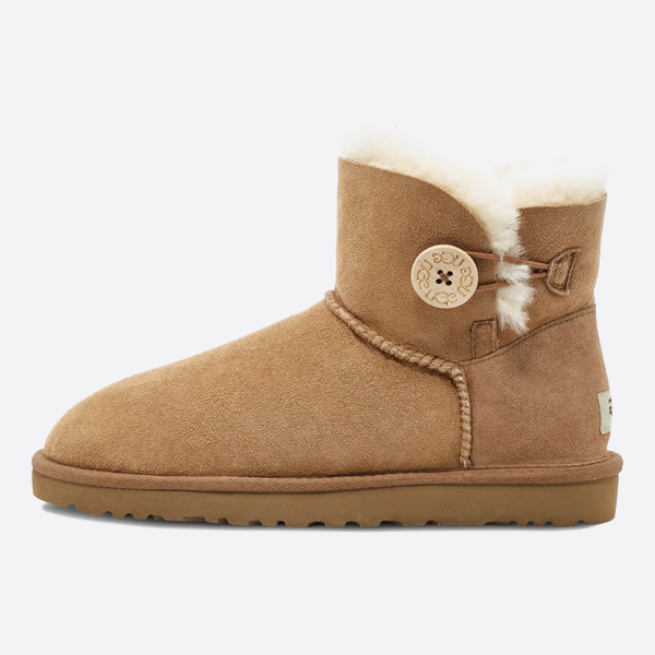 UGG Bailey Mini Bailey Button II Boots, Plush Sheepskin Short Tube Snow Boots, Women's, Chestnut, 1016422