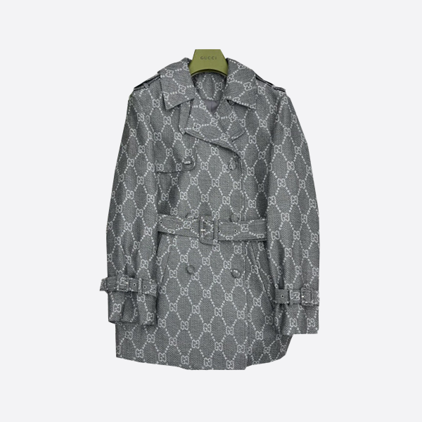 Gucci Double G Logo Jacquard Lapel Trench Coat
