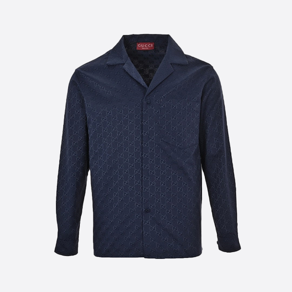 Gucci 2025 Spring/Summer Dark Jacquard Lapel Cardigan Jacket in Navy Blue