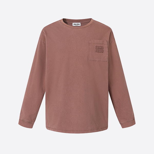 Miu Miu Dark Brown Garment-Dyed Jersey Long Sleeve T-Shirt