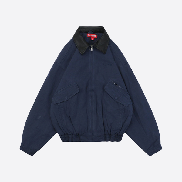 Supreme Leather Collar Utility Jacket in Navy