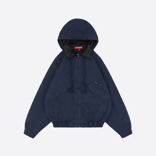 Supreme Leather Collar Utility Jacket in Navy
