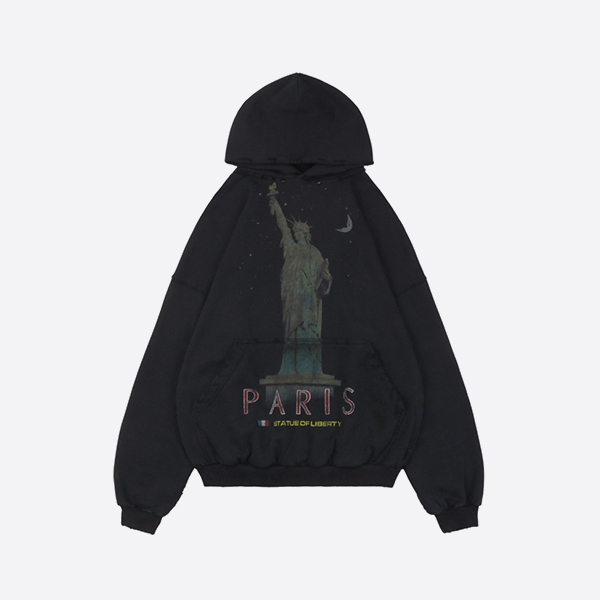 Balenciaga Paris Liberty Distressed Hoodie in Black