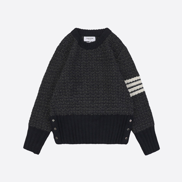 Thom Browne Mohair Tweed 4-Bar Classic Pullover in Blue