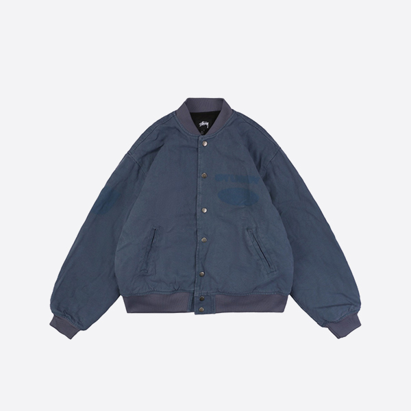 Stüssy Ghost Logo Canvas Varsity Jacket in Blue