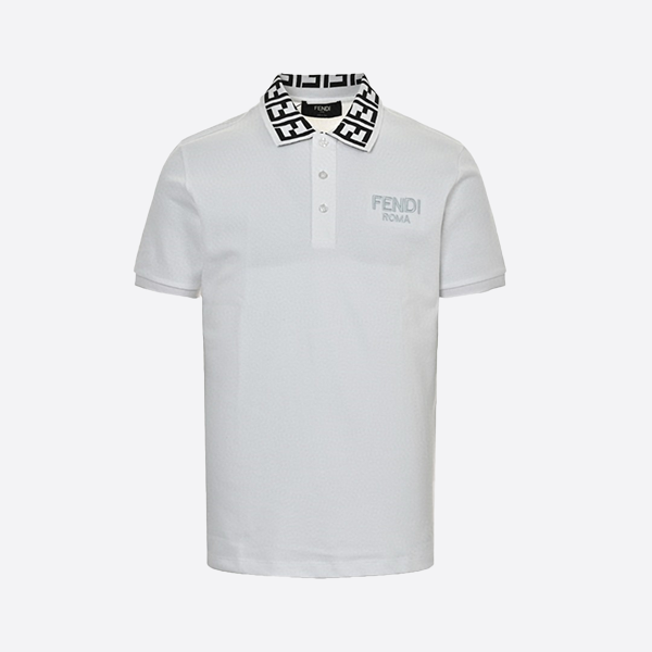 Fendi Double F Neckline Embroidered Letters on Chest Short Sleeve Polo Shirt