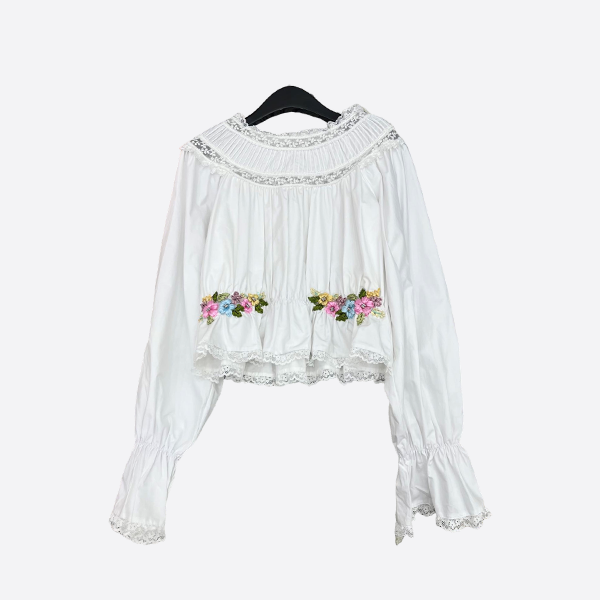 Chanel vintage lace-trimmed cotton shirt