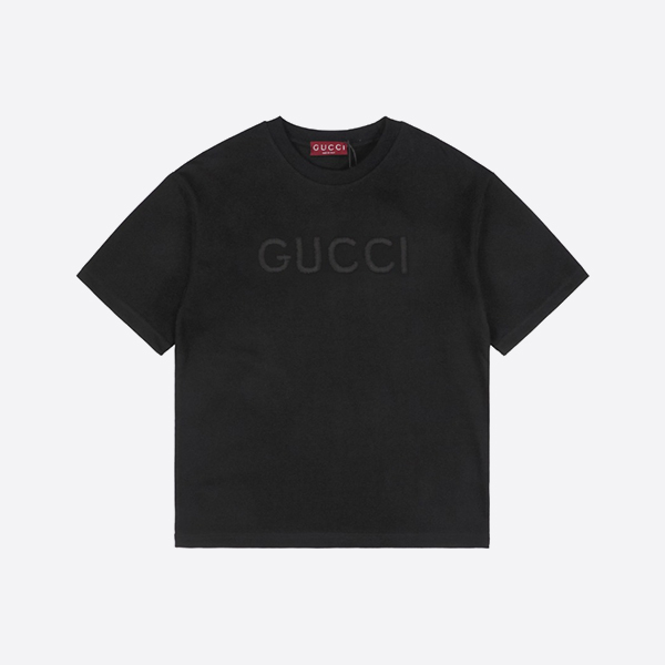 グッチ コットンジャージー Tシャツ 刺繍入り ブラック