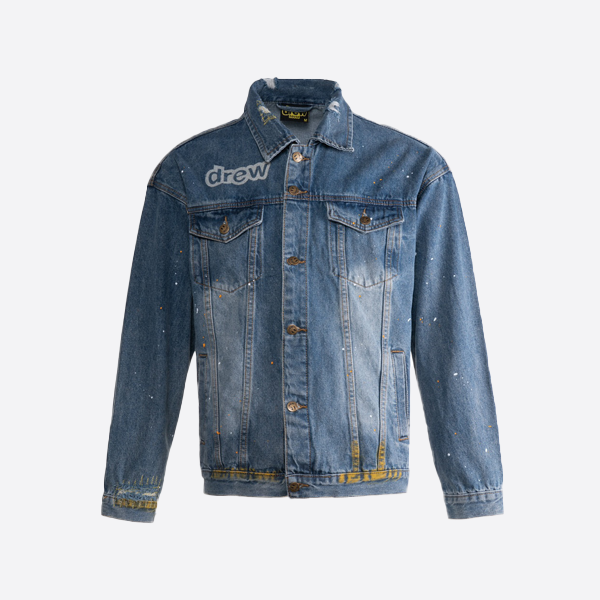 Drew Lips Smiley Face Ink Denim Blue Jacket