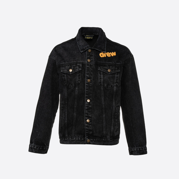 Drew House Bieber-style denim jacket with a smiley face on the back