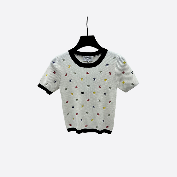 Chanel colorful embroidered double C knitted short sleeves