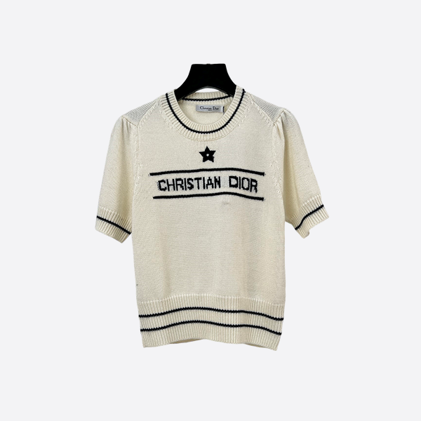 Dior 2025 new star puff sleeve series knitted short sleeves White