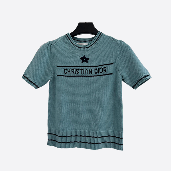 Dior 2025 new star puff sleeve series knitted short sleeves Light Blue