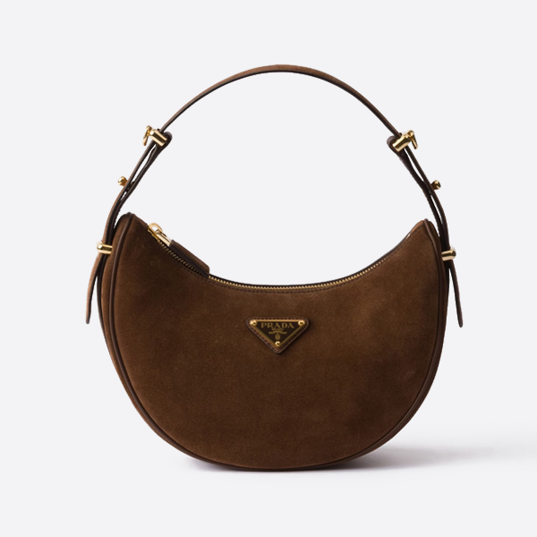 Prada Arque suede geometric simple crescent silhouette handbag 1BC194_2C4S_F0324_V_OOO