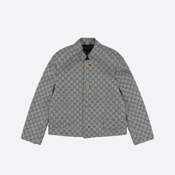 Louis Vuitton Damier Houndstooth Officer Collar Jacket Gray
