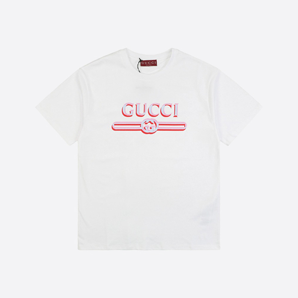 Gucci Pink Blue White Printed cotton jersey T-shirt in White