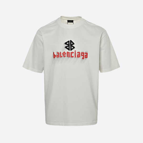 Balenciaga 25ss double B embroidery and 3D inkjet logo ripped short sleeves