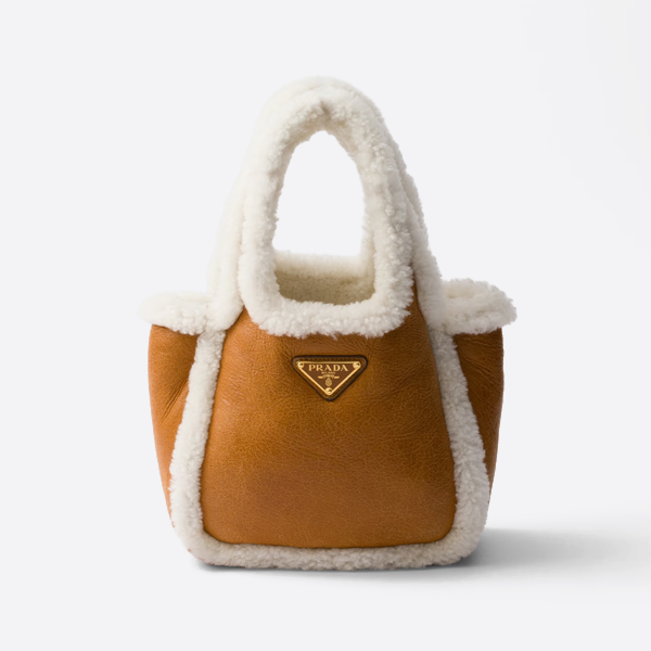Prada Cognac/natural Shearling Mini Handbag 1BA349_2CTT_F036S_V_OOM