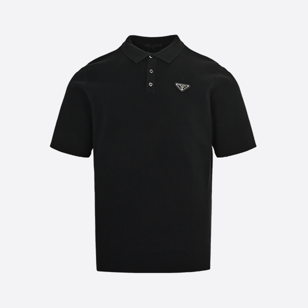 Prada triangle logo knitted Polo short sleeve black