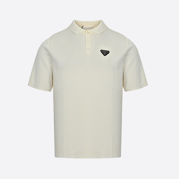 Prada triangle logo knitted Polo short sleeve White