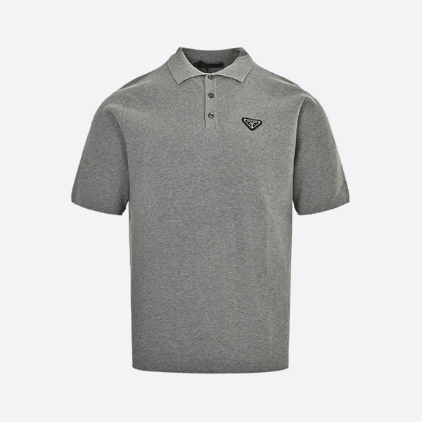 Prada triangle logo knitted Polo short sleeve grey