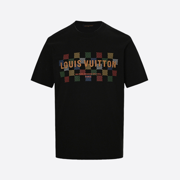 Louis Vuitton 25ss colorful checkerboard lettering laminated short sleeves