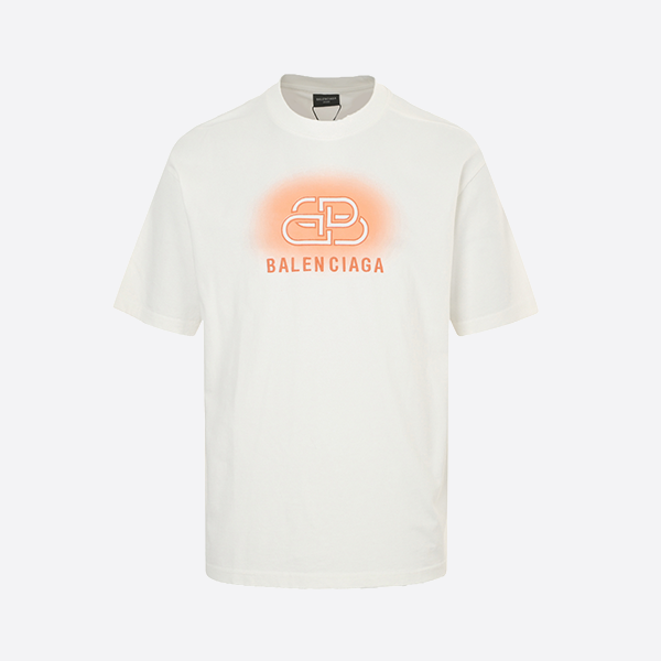 Balenciaga 25ss lock letter embroidered inkjet short sleeve white
