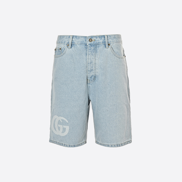 Gucci Double G print washed blue denim shorts