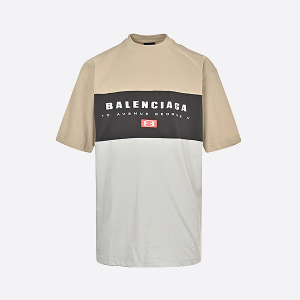 Balenciaga 25ss three-color stitching letter print short sleeve