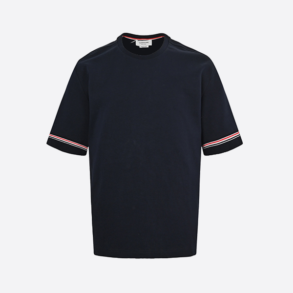 Thom Browne 25ss short sleeves with tricolor stripe webbing at cuffs