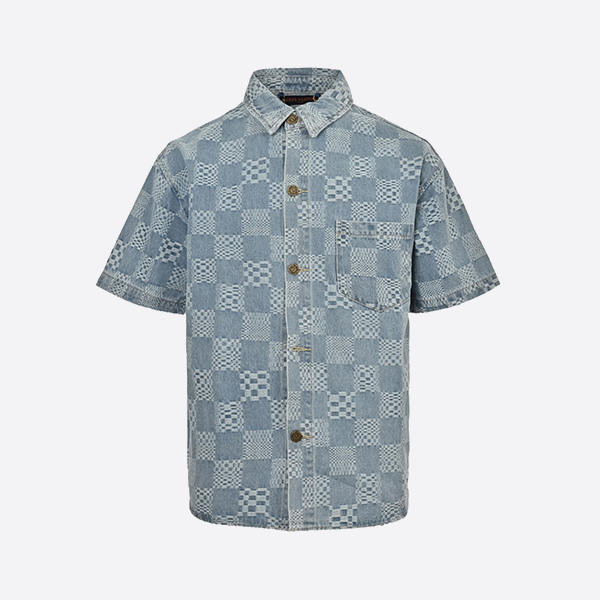 Louis Vuitton 25ss Checkerboard Jacquard Denim Short Sleeve Shirt