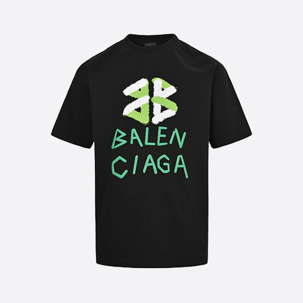 Balenciaga 25ss green foam letter print short sleeve