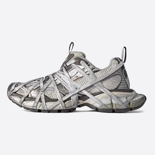 Balenciaga 3XL Metal B Buckle Strap 2.0 White and Silver Daddy Shoes 778698W3XLL2097