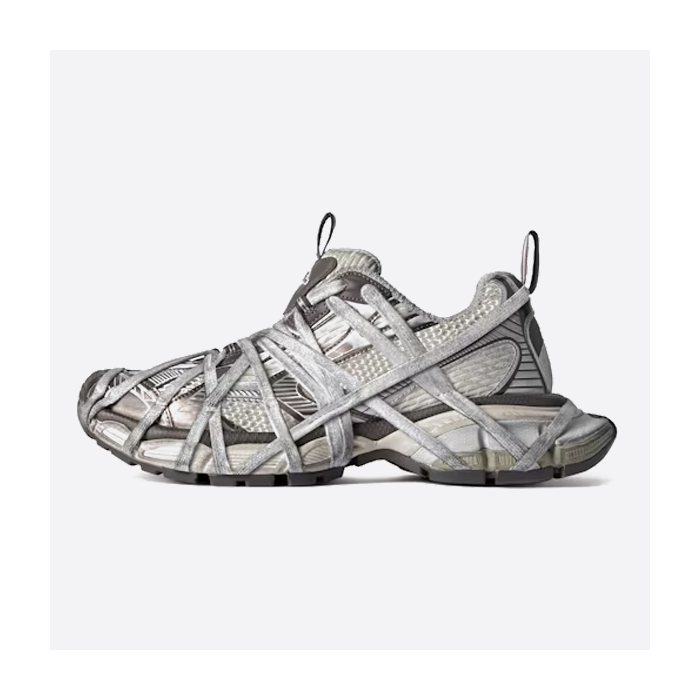 Balenciaga 3XL Metal B Buckle Strap 2.0 White and Silver Daddy Shoes 778698W3XLL2097