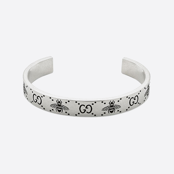 Gucci 925 sterling silver double G bee engraved bracelet 728296 J8400 0728