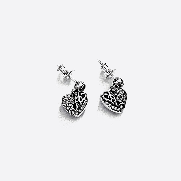 Chrome Hearts S925 sterling silver heart-shaped earrings with diamonds 88063454