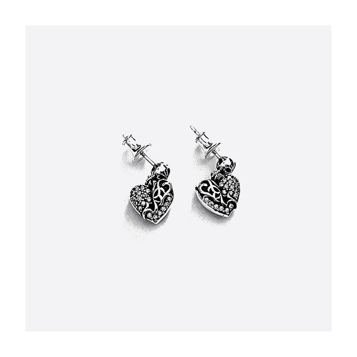 Chrome Hearts S925 sterling silver heart-shaped earrings with diamonds 88063454