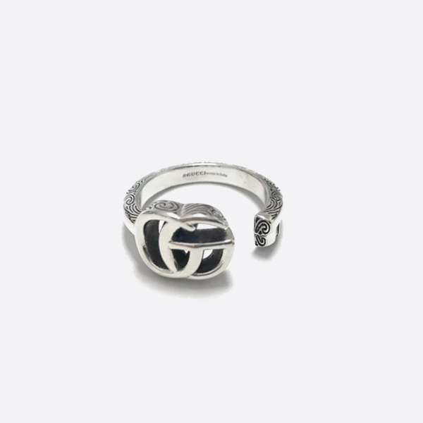 Gucci 925 Sterling Silver Double G Vintage Vine Carving Key-Opening Ring 627760 J8400 0701